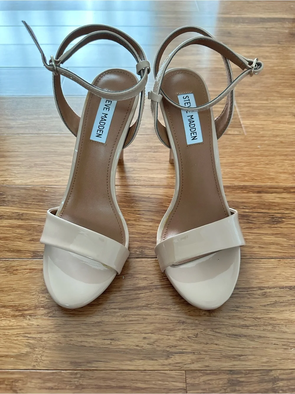 Steve Madden Nude Patent Ankle-Strap Stiletto heels - Picture 2 of 12